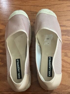Karl Lagerfeld Blush Pink Espadrille Slip-Ons with Cream Trim